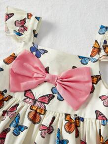 Cozy Pixies Sukienka dla dziewczynek z kwadratowym kołnierzykiem i wzorem motyli, falbaną w talii, uniwersalna i swobodna