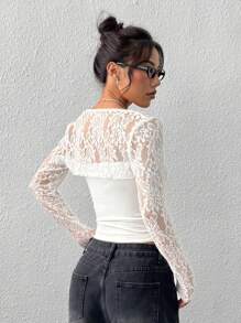 SHEIN EZwear Summer New White Lace Slim-Fit Shawl Top