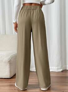 SHEIN Frenchy Women's Elegant Double-Button Straight-Leg Pants, Suitable For Commuting