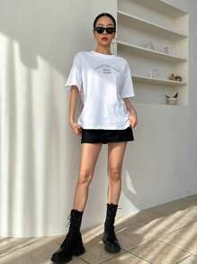 DAZY Camiseta de hombros caídos con estampado de letra