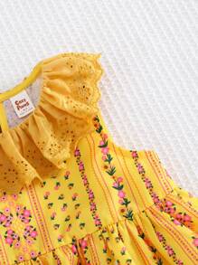 Cozy Pixies 2pcs Girl Floral Print Crew Neck Top With Ruffle And Elasticated Waist Pants Set