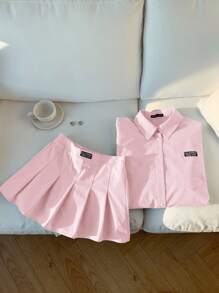 Comfortcana 2 件套女士新款衬衫和百褶裙 - 粉色 - 查看 8