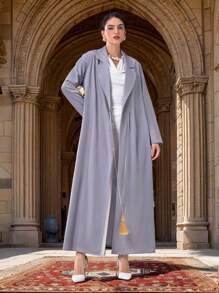Al Najma Women's Solid Color Lapel Neck Long Sleeve Arabian Abaya Robe Jacket - Grey - View 2