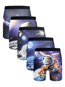 5pcs/Pack Men's Easter Space Rabbit Pattern Boxer Briefs - Multicolor - View 2