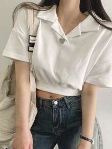 DAZY 下垂肩短袖寬鬆上衣 - 白色 - 查看 2