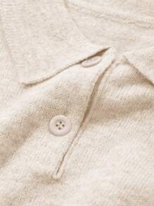 DAZY Solid-Color Fitted Short Sleeve POLO Collar Knit Blouse For Women, Casual For Spring & Summer,Fall Clothes - White - View 3