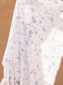 Aveloria Rosie Elegancka, francuska sukienka w stylu kurortowym z szyfonu w bloki kolorów, kwiatowy nadruk, marszczona, z warstwowymi rękawami i ściągaczem w talii, w kształcie litery A, dla kobiet, w stylu boho, na wakacje, w modnym stylu, z nadrukiem na całej powierzchni, na lato - Niebieski - Zobacz 7