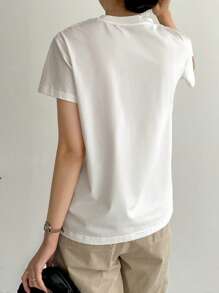 Dazy-Less Solid Seam Detail Tee Old Money Style Business Casual Woman Work Clothes - White - View 3