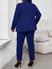 Fleurora 秋冬季优雅红色针织翻领纽扣长袖大码蓬蓬外套 - 藍色 - 查看 2