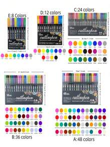 SHEIN 8/12/24/36/48 Couleurs de stylos de contour double ligne, marqueurs métalliques d'auto-contour, stylos scintillants pour écriture et dessin, pour cartes de Noël, artisanat DIY