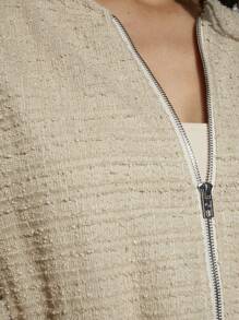 COSMINA Women's Plain Dropped Shoulder Long Sleeve Zip Front Baseball Jacket - Grey - View 8