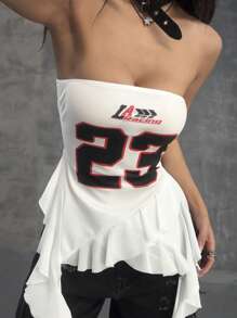 Coolane Minifaldas con volantes para niñas preadolescentes, con gráficos de contraste de encaje y estilo deportivo Y2K - Blanco - Ver 2