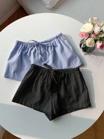 Comfortcana 2 件女士亚麻条纹短裤，新品上市