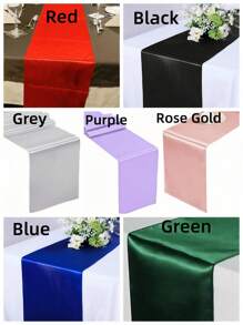 SHEIN 1Pc 274Cm*30Cm Long Satin Polyester Table Runner, Suitable For Weddings, Parties, Graduations, Birthday Celebrations, Rectangular And Round Tables, Saudi National Day, New Year Party Decorations, Seven Colors Available - Multicolor - View 3