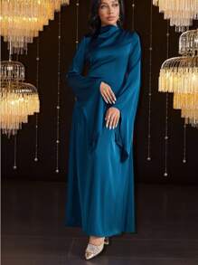 Veilorie 女士超长简约休闲连衣裙，适合日常穿着 - 藍色 - 查看 5