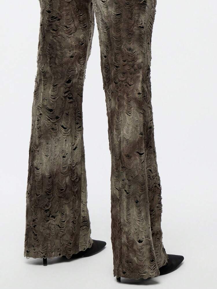 SUMWON WOMEN Distressed Textured Metallic Wide Leg Pants