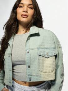 MISSGUIDED PLUS Studded Crop Denim Jacket Hot Fix Rhinestone Embellished Oversized Jean Jacket Y2K Statement Piece Street Style Festival Wear Spring Summer Outerwear - Dusty Blue - View 5