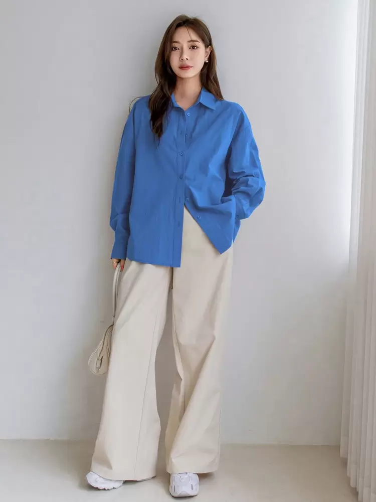 1pc Women Business Casual Loose Fit Long Sleeve Solid Color Shirt,Fall Women Clothes