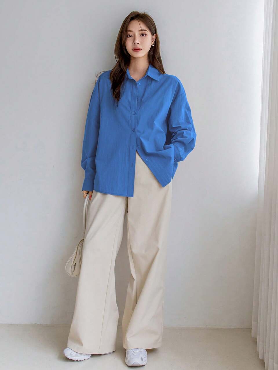 1pc Women Business Casual Loose Fit Long Sleeve Solid Color Shirt,Fall Women Clothes