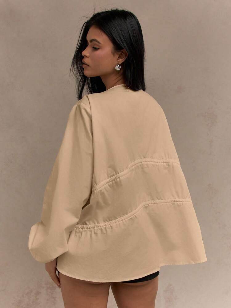 MISSGUIDED Blusa de mangas largas con globo abotonado y volantes en estilo mariposa