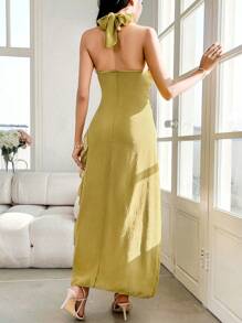 Modelyn Women's Sleeveless V-Neck Pleated Dress With Stylish Design - Yellow - View 2