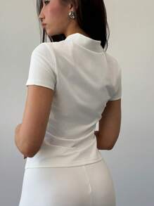 Aloruh Damen Ritter-Muster Polokragen Kurzarm Lässig T-Shirt Abschluss Minimalismus - Weiss - Übersicht 6