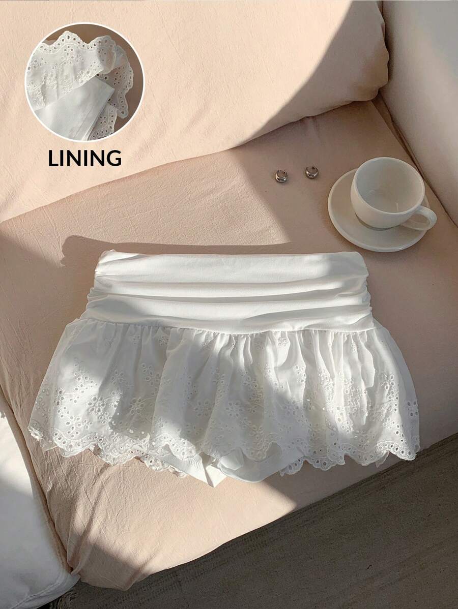 Comfortcana 女式情人节新款花卉刺绣百褶白色短裙 - 白色 - 查看 1