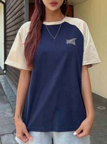 DAZY Letter Graphic Raglan Sleeve Tee