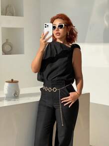 SHEIN Frenchy Plus Size Solid Color Asymmetric Hem Shirt