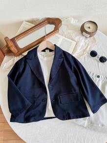 2pcs Boys Gentleman Formal Elegant Urban Fashion Black Long Sleeve Suit Jacket And Shorts Set, Suitable For Weddings, Parties, Outings, Casual Gatherings, All Seasons