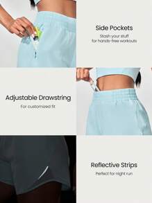 GLOWMODE 4 英寸 VitalSwift 速干超轻中腰抽绳腰部反光跑步短裤内置防臭内衣拉链口袋高强度健身跑步训练 - 水藍色 - 查看 5