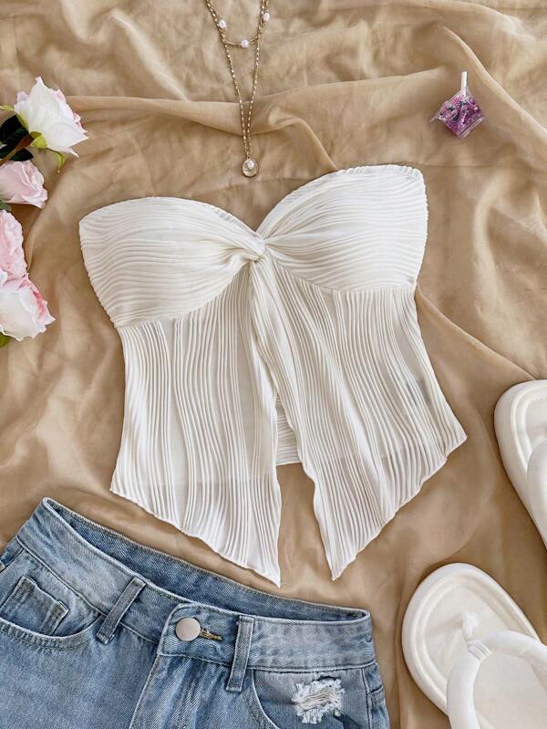 Soleia Top cu bandă din țesătură texturată, sexy, casual, de vacanță