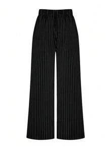 Rometta Plus Size Women Straight-Leg Striped Casual Pants For Commuting Fall Cloth For Women - Black and White - View 2