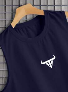 Manfinity Homme Men's Casual Round Neck Tank Top - Navy Blue - View 4