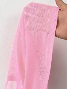 SHEIN EZwear Blusa corta de malla transparente rosa para mujer, de verano - Rosa - Ver 7