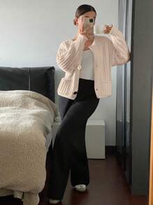 SHEIN Frenchy Women Casual Solid Color Cardigan With Pockets - Apricot - View 6