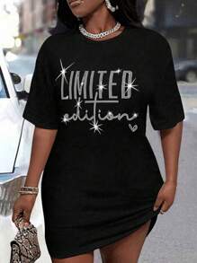 Maweii Robe décontractée à col rond à manches courtes avec imprimé lettre diamant pour femmes grandes tailles