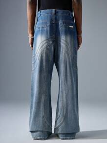 NEON BLANC Men's Street Style Blue Curved Knife Weaving Denim Long Pants - Blue - View 2