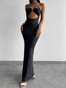 Aloruh 女士纯色露背吊带连衣裙 - 黑色 - 查看 6