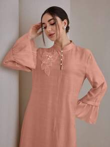 Graceveil 2pcs/Set Women Elegant Stand Collar Ruffle Cuff Long Sleeve Set Modest Fall Cloth For Women - Pink - View 7