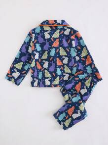 Cozy Pixies Baby Boy Cartoon Rabbit Print Knitted Soft Long Sleeve Shirt And Elastic Waist Pants 2 Pieces Set - Grey - View 2