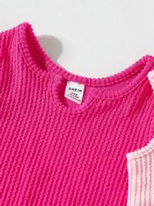 4pcs Baby Girls Hot Pink Summer Casual Vacation Plain Color Textured Set,Include Tank Top And Shorts,Toddlers Sleeveless Two Pieces Outfits - Multicolor - View 4