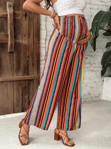 SHEIN Maternity Colorful Striped Wide Leg Casual Pants With Waist Drawstring - Multicolor - View 4