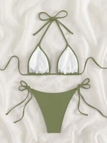 SHEIN Swim Bikini de un solo color para primavera - Verde militar - Ver 3