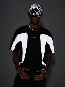 NEON BLANC Men's Street Style Knit Crew Neck Short Sleeve T-Shirt - Black - View 1