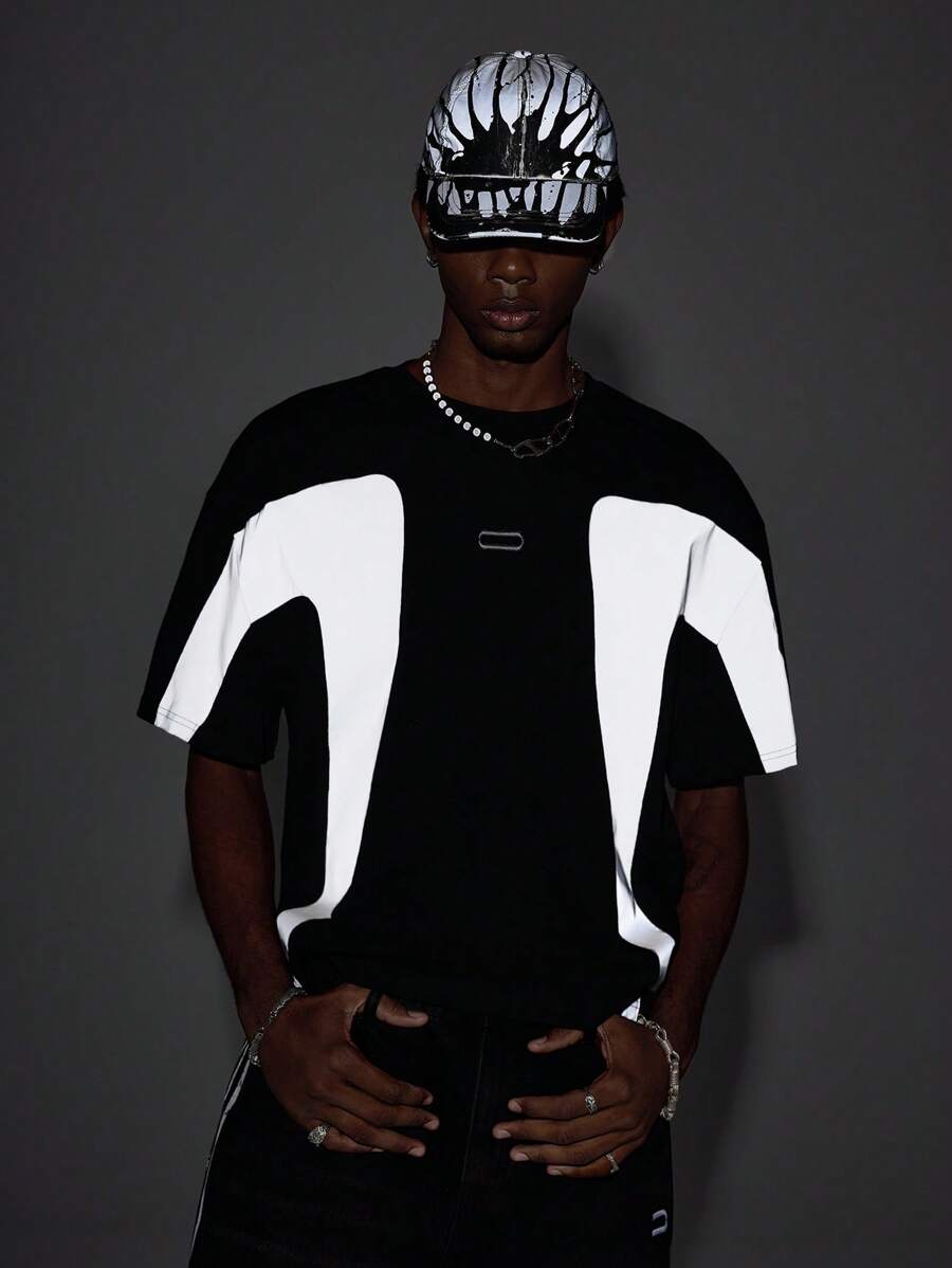 NEON BLANC Men's Street Style Knit Crew Neck Short Sleeve T-Shirt - Black - View 1