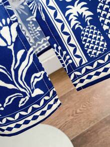 Soleia 女士热带植物印花度假吊带连衣裙 - 藍白色 - 查看 3