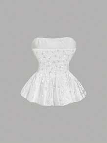 SHEIN MOD White Cute Floral Bud Bandeau Top For Women, Summer Outgoing And Dating Attire - White - View 2