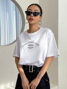DAZY Camiseta de hombros caídos con estampado de letra