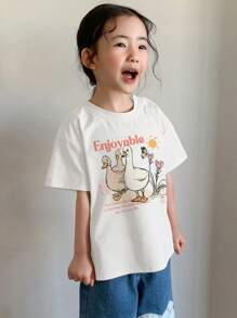 DAZY Mädchen Rundhals einfaches Mode Cartoon Grafik Muster Kurzarm T-Shirt, Mädchen Sommer Outfit